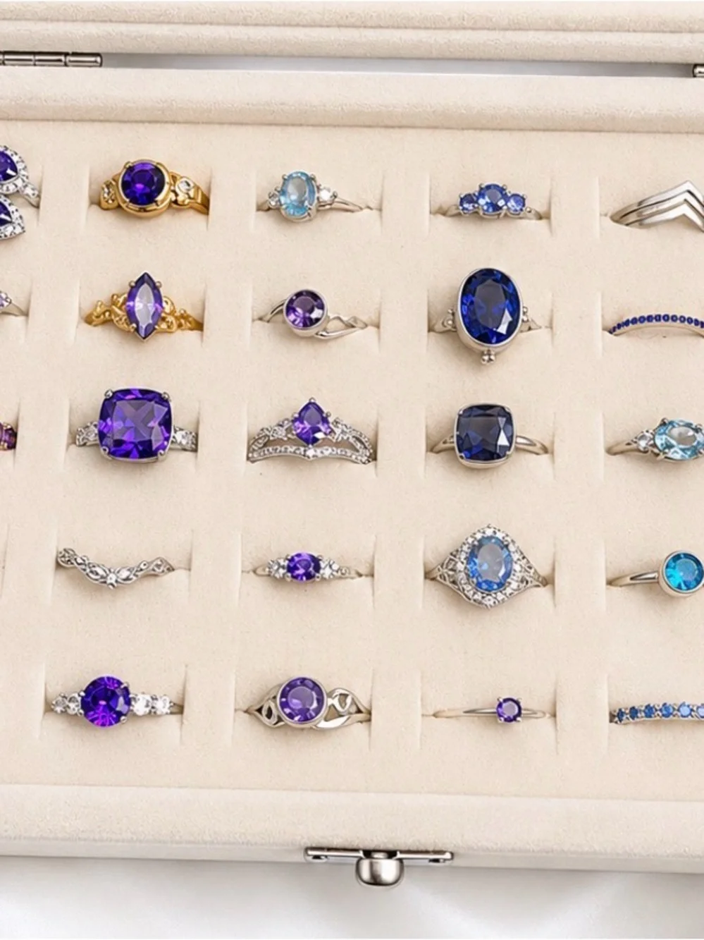 Sterling Silver Amethyst and Blue Gemstone Ring Collection - Purple and Blue